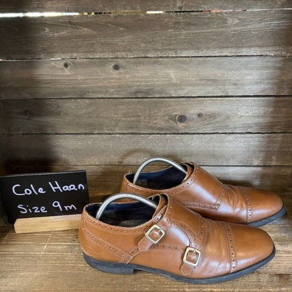 Mens Cole Haan Grand OS Signature Brown Leather Double Monk Strap Shoes Size 9 M - Picture 1 of 6